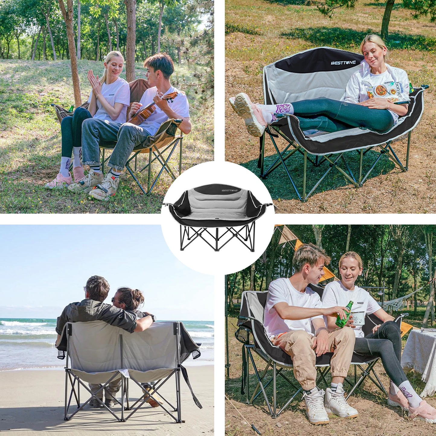 Heavy Duty Double Seat Camping Chair With Cup Holder